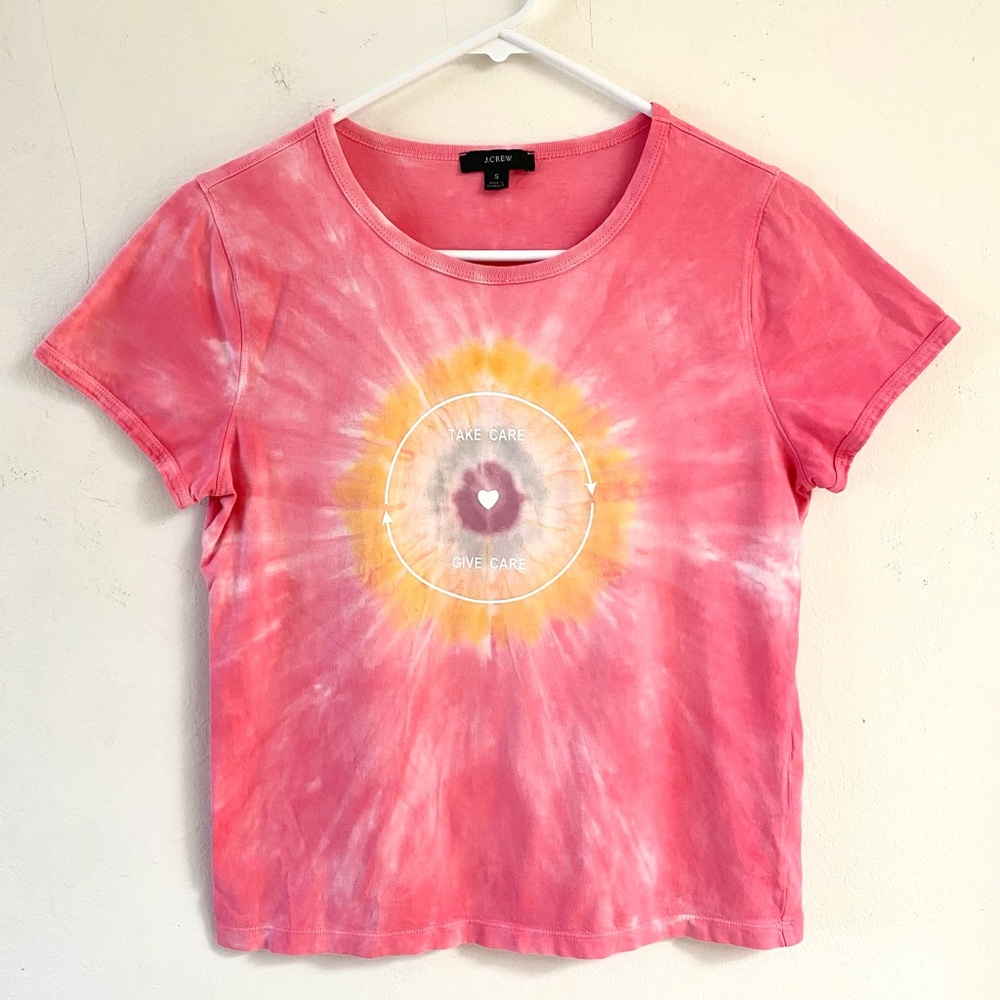 J. Crew pink tie dye positive vibes cropped size small t-shirt